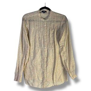 Gap Womens Sz‎ Medium Floral Pintuck Blouse Long Sleeve Lightweight Button Up